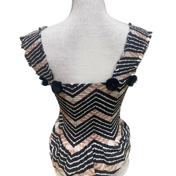 Figue Luella chevron tie dye tribal black/tan/cream shirred peplum top/vest xs - Picture 10 of 13